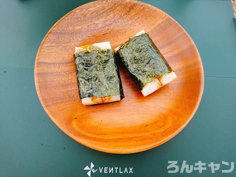 キャンプでお餅を焼いて磯辺焼きを食べる