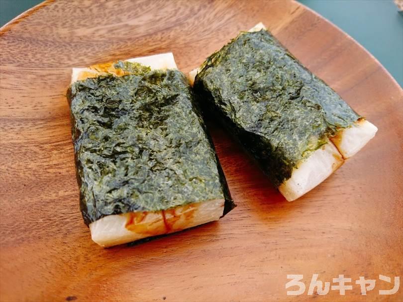 キャンプでお餅を焼いて磯辺焼きを食べる