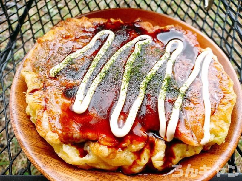 【簡単キャンプ飯】お好み焼きをフライパンで焼く｜　千切りキャベツを使って楽チン（ふわふわ美味）