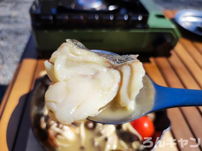 【簡単キャンプ飯】タラとアサリのアクアパッツァ｜市販の素を使えば楽チンで美味しい