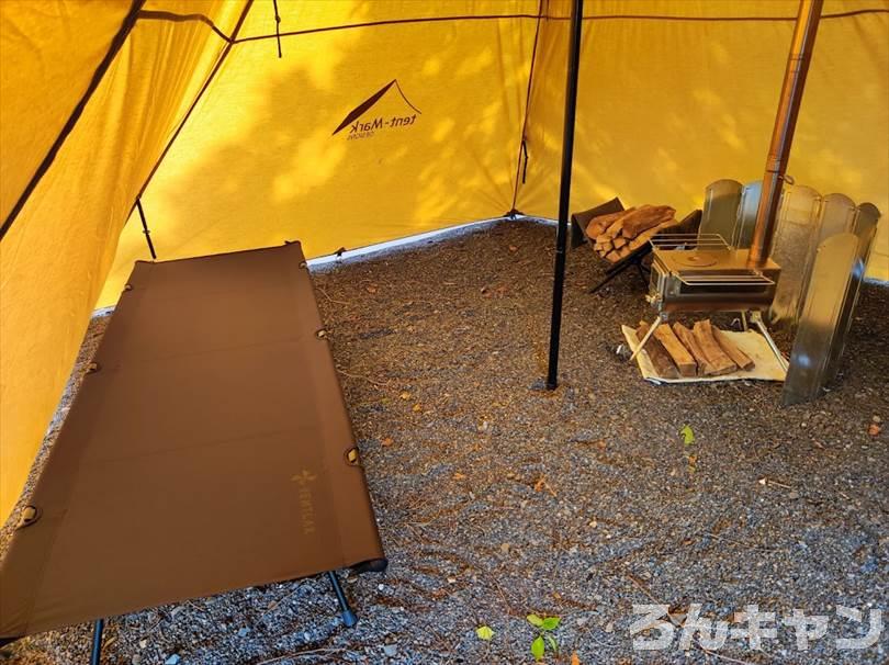 【冬キャンプ】薪ストーブのテント内レイアウトをブログでご紹介